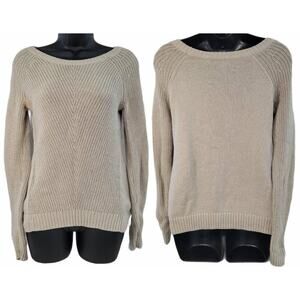 Banana Republic XS Beige Knit Sweater Metallic Thread‎ Long Sleeve